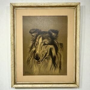 1930s 1940s Vintage Collie Dog Art Signed Gladys Emerson Cook Framed
Gesso